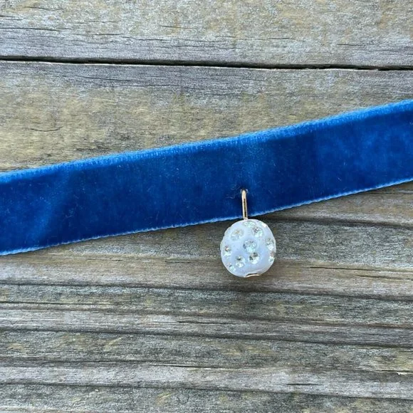 Blue Choker Women Necklace Blue Velvet Fashion Girl Jewelry New - Picture 2 of 9